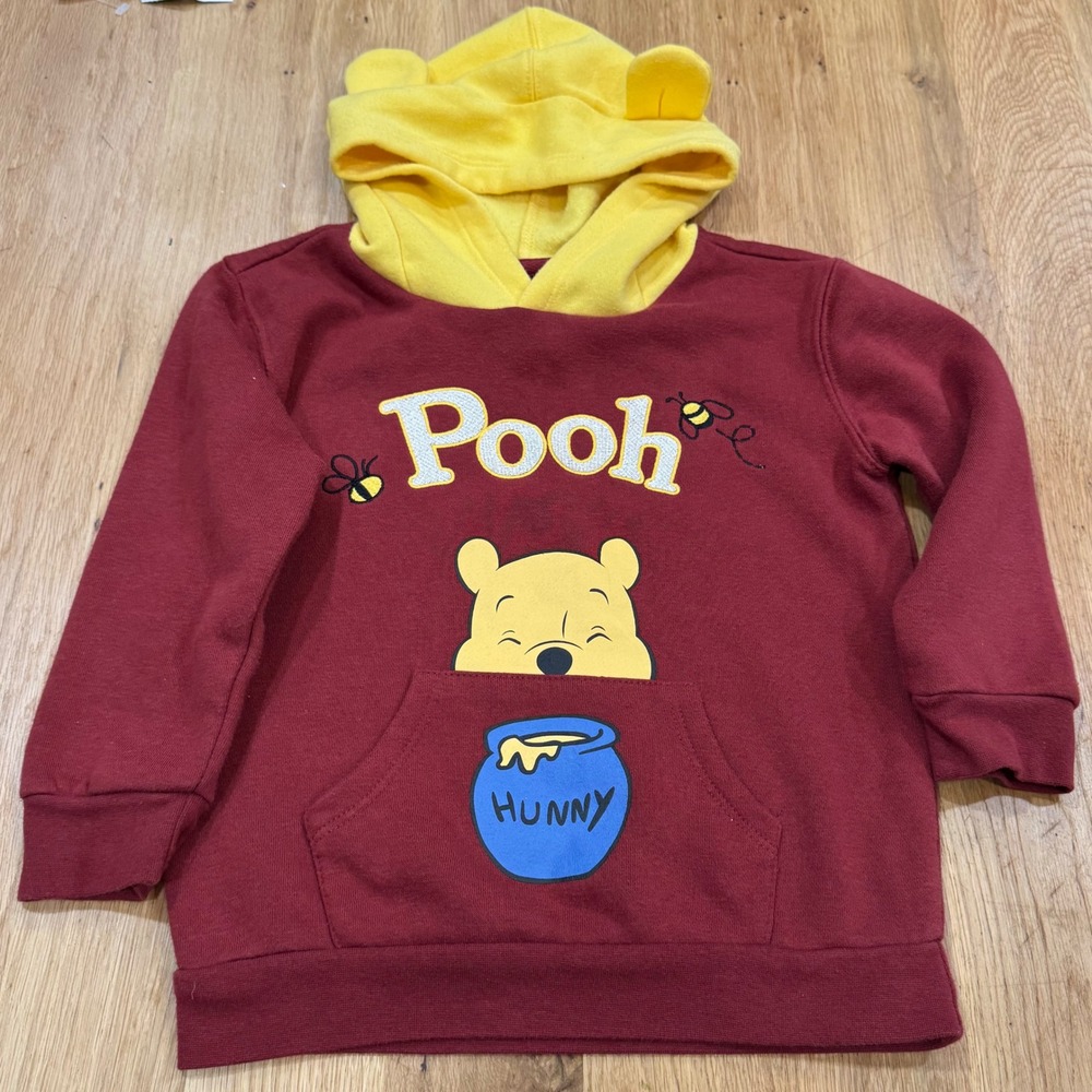 Disney Winnie the Pooh BoxLunch Maroon Yellow Ear Hoodie Sweatshirt 3T 208746